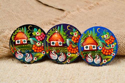 Magnets en bois Aimants frigo fait main 3 pièces peinture Décoration cuisine - MADEheart.com