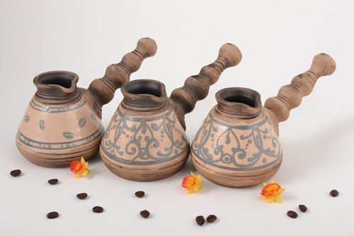 Турки для кофе ручной работы 3 глиняные турки расписные посуда для кофе 300 мл - MADEheart.com