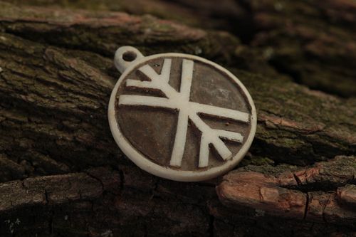 Pendant necklace handcrafted jewelry Slavic symbols polymer resin amulet - MADEheart.com