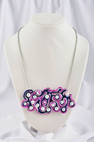 Soutache necklace handmade embroidered ribbon necklace with beads gift for girl - MADEheart.com