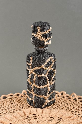 Square handmade glass bottle pitcher decorated with beads and shells 11 inches, 15 oz, 2 lb - MADEheart.com