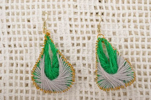 Elegant handmade wire earrings textile earrings costume jewelry gifts for her - MADEheart.com