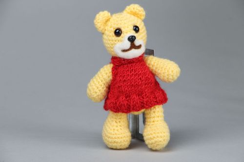 Crocheted soft toy Bear in Red Dress - MADEheart.com