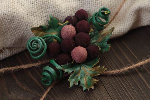 Unusual volume handmade leather brooch for women Bunch of Grapes - MADEheart.com