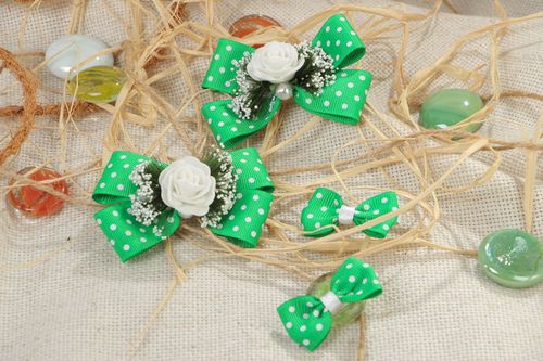 Handmade set of hairpins made of rep ribbons Bows 4 pieces stylish hair accessories - MADEheart.com