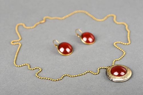 Handmade metal pendant metal earrings cabochon jewelry set gifts for her - MADEheart.com