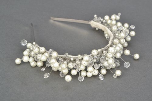 Beautiful headband with white and transparent beads - MADEheart.com