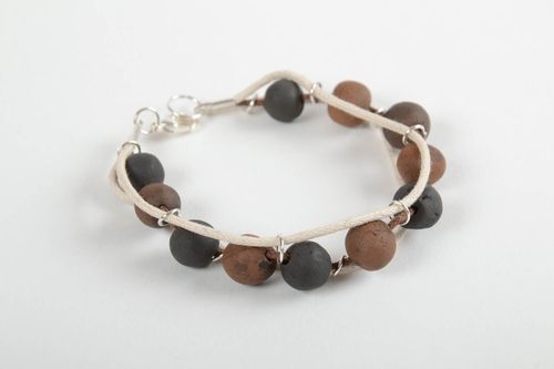 Beautiful handmade ceramic bracelet woven wax cord bracelet designer jewelry - MADEheart.com