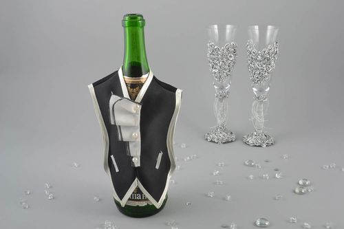 Beautiful handmade satin fabric wedding champagne bottle cover Black Tailcoat - MADEheart.com