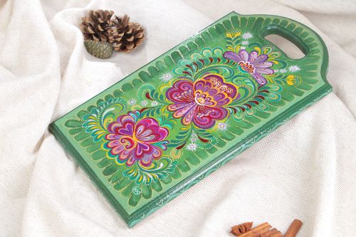 Tabla de cortar pintasa rectangular verde artesanal - MADEheart.com