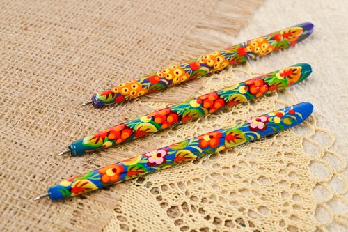 Stylos bois fait main Fournitures bureau 3 pièces peintes Cadeau original - MADEheart.com