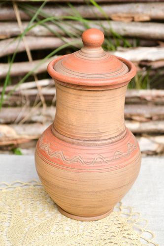 60 oz clay handmade water of milk pitcher with lid and no handle 8 inches, 1,2 lb - MADEheart.com