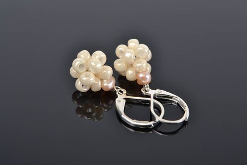 Handmade river pearl earrings designer beaded jewelry unique bijouterie present - MADEheart.com