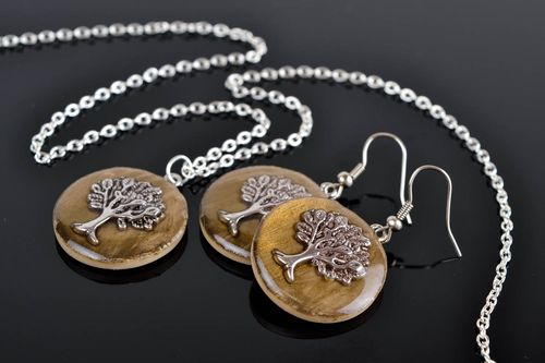 Conjunto de joyas hecho a mano pendientes y colgante bisutería fina Árbol - MADEheart.com