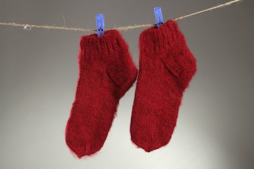 Handmade wool socks red winter socks size 37-38 winter clothing for women - MADEheart.com
