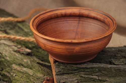 Homemade deep ceramic bowl kilned with the use of milk of brown color 400 ml - MADEheart.com