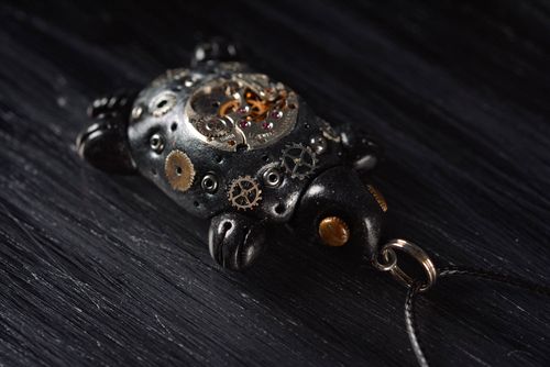 Designer unique metal steampunk necklace polymer clay handmade pendant ror girl - MADEheart.com