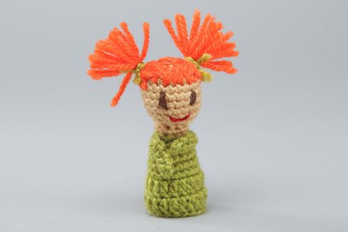Handmade finger puppet crocheted of acrylic threads little girl for home theater - MADEheart.com
