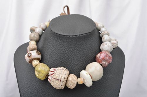 Beautiful handmade ceramic necklace beaded necklace pottery works gifts for her - MADEheart.com