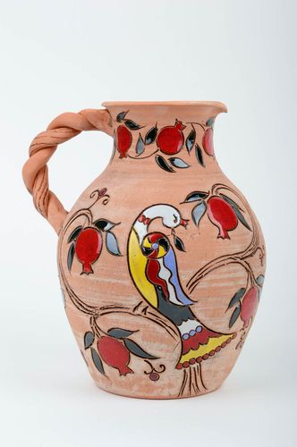 100 oz ceramic water jug with handle and floral birds pattern 2,8 lb - MADEheart.com