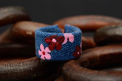 Unusual handmade fabric ring artisan jewelry designs denim ring for girls - MADEheart.com