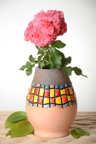 Handmade Keramik Vase originell Haus Deko schöne ausgefallene Vase bemalt 800 ml - MADEheart.com