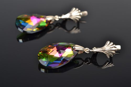 Shining handmade long evening earrings with Austrian crystals - MADEheart.com