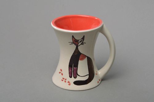 Handmade Porzellan Tasse mit Katzen mit Glasur bemalt originell für Tee - MADEheart.com