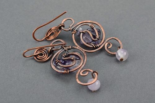 Earrings wire wrap with amethyst - MADEheart.com