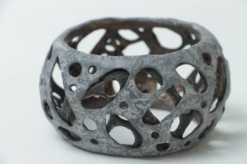 Gray color bangle art clay wide bracelet for women - MADEheart.com