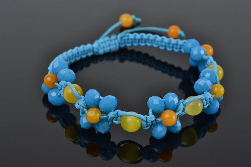Gelb blaues handgemachtes Armband aus Glas Designer künstlerische Handarbeit  - MADEheart.com