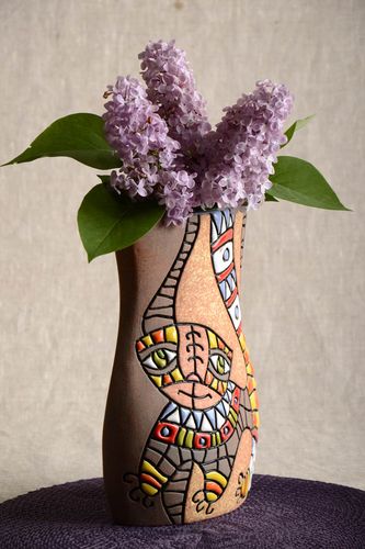 10 inches ceramic large decorative vase with kitty picture 0,42 lb - MADEheart.com
