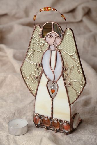 Handmade designer stained glass candle holder Angel for interior decoration - MADEheart.com