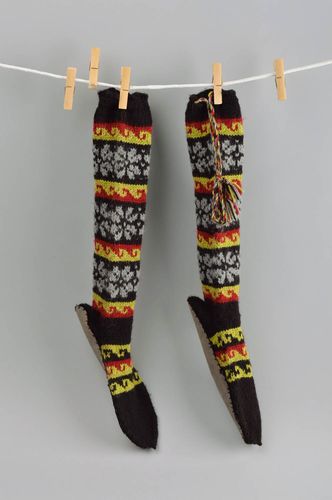 Носки ручной работы шерстяные ноские высокие женские носки с подошвой из кожзама - MADEheart.com