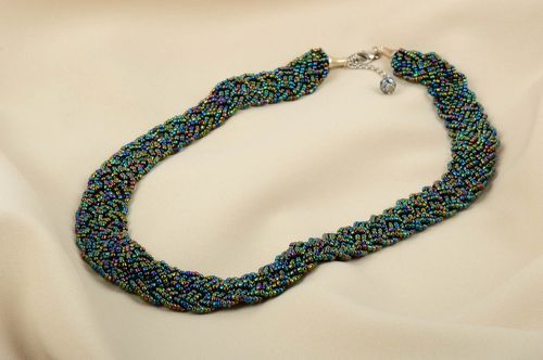 Handmade Rocailles Kette Designer Schmuck Frauen Accessoire Zopf Chamäleon - MADEheart.com