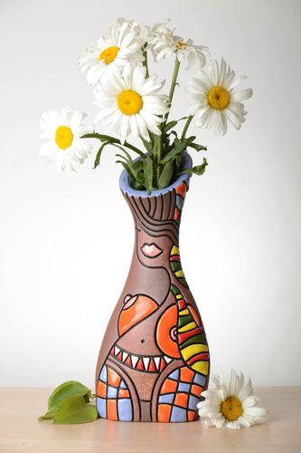Vase à fleurs en terre cuite Vase fait main ornementé Cadeau pour femme - MADEheart.com