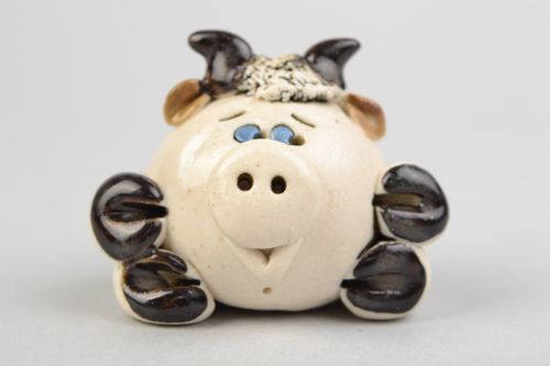 Figurine originale en argile peinte de glaçure faite main blanche Vache - MADEheart.com