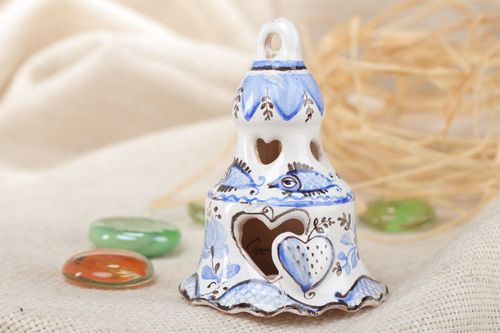 Декоративный керамический колокольчик с покрытием эмалью ручной работы белый - MADEheart.com