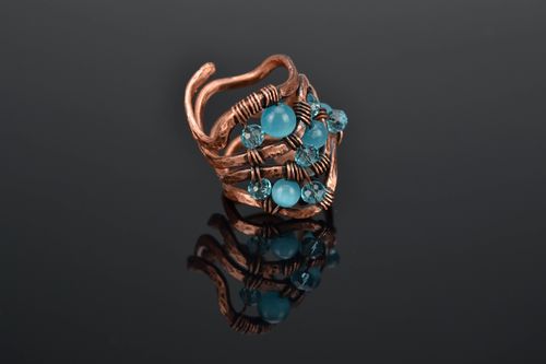 Wire wrap copper ring with cats eye stone - MADEheart.com