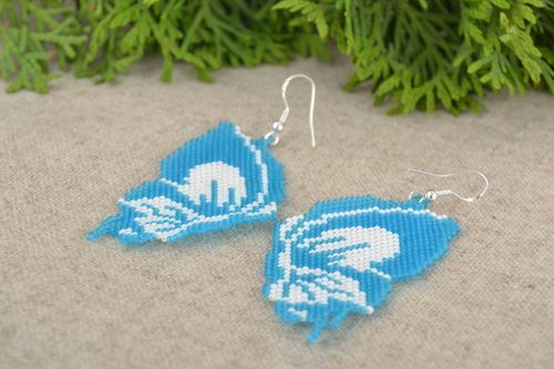 Unusual beautiful blue earrings woven of Japanese beads Butterflies - MADEheart.com