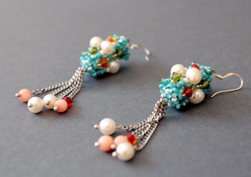 Earrings made of corals, Japanese beads, crystals Soft touch - MADEheart.com