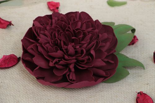Large volume handmade designer textile foamiran flower brooch Peony - MADEheart.com