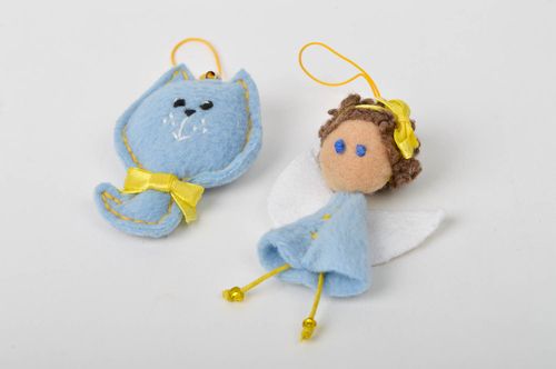 Porte-clé ange fille Porte-clé chat bleu fait main textiles Cadeau original - MADEheart.com