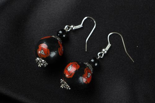 Round polymer clay earrings Poppies - MADEheart.com