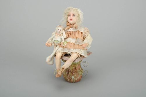 Designers doll styled on antique Baby with rabbit - MADEheart.com