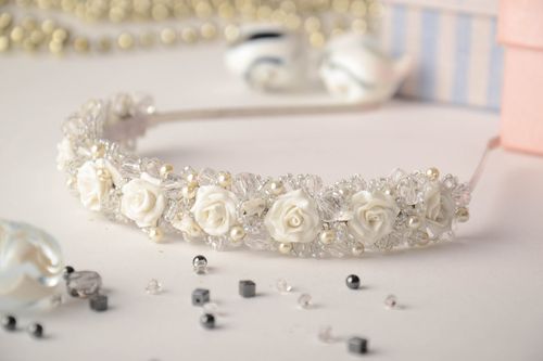 Beautiful festive flower headband with beads - MADEheart.com
