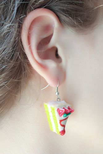 Polymer clay earrings Strawberry Cake - MADEheart.com