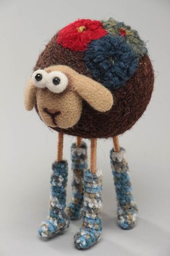 Handmade designer soft toy crocheted and felted of wool funny lamb in booties - MADEheart.com