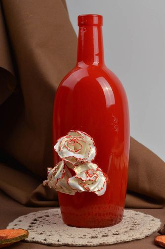 Bottiglia rossa fatta a mano vaso in vetro decorazioni originali di casa - MADEheart.com