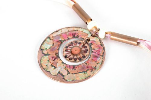 Copper pendant with hot enamel technique Flower - MADEheart.com